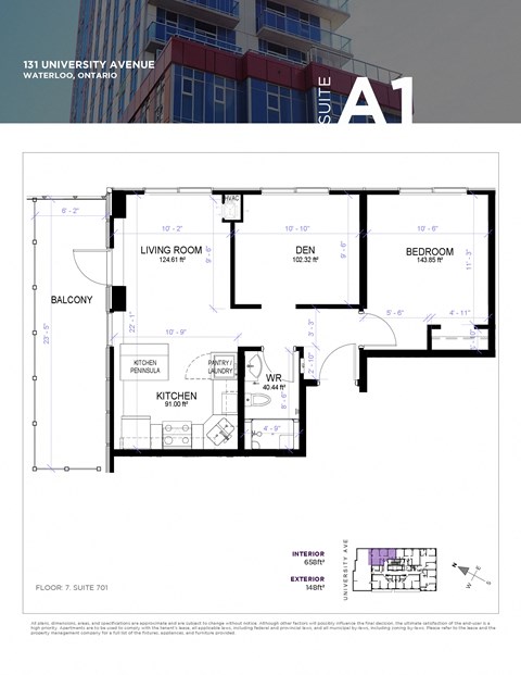 Floor plan for 1 bed, 1 bath, 761 sqft